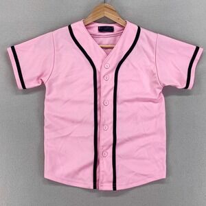 Kids Baseball‎ Jersey Shirt Kids size 8 Pink Short Sleeve Button Front USA made